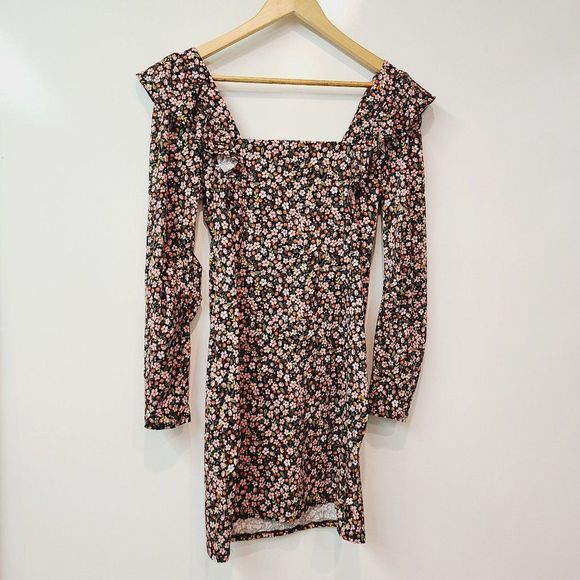 ASOS Design Long Sleeve Ruffle Floral Mini Dress Sz 8 - Picture 6 of 6